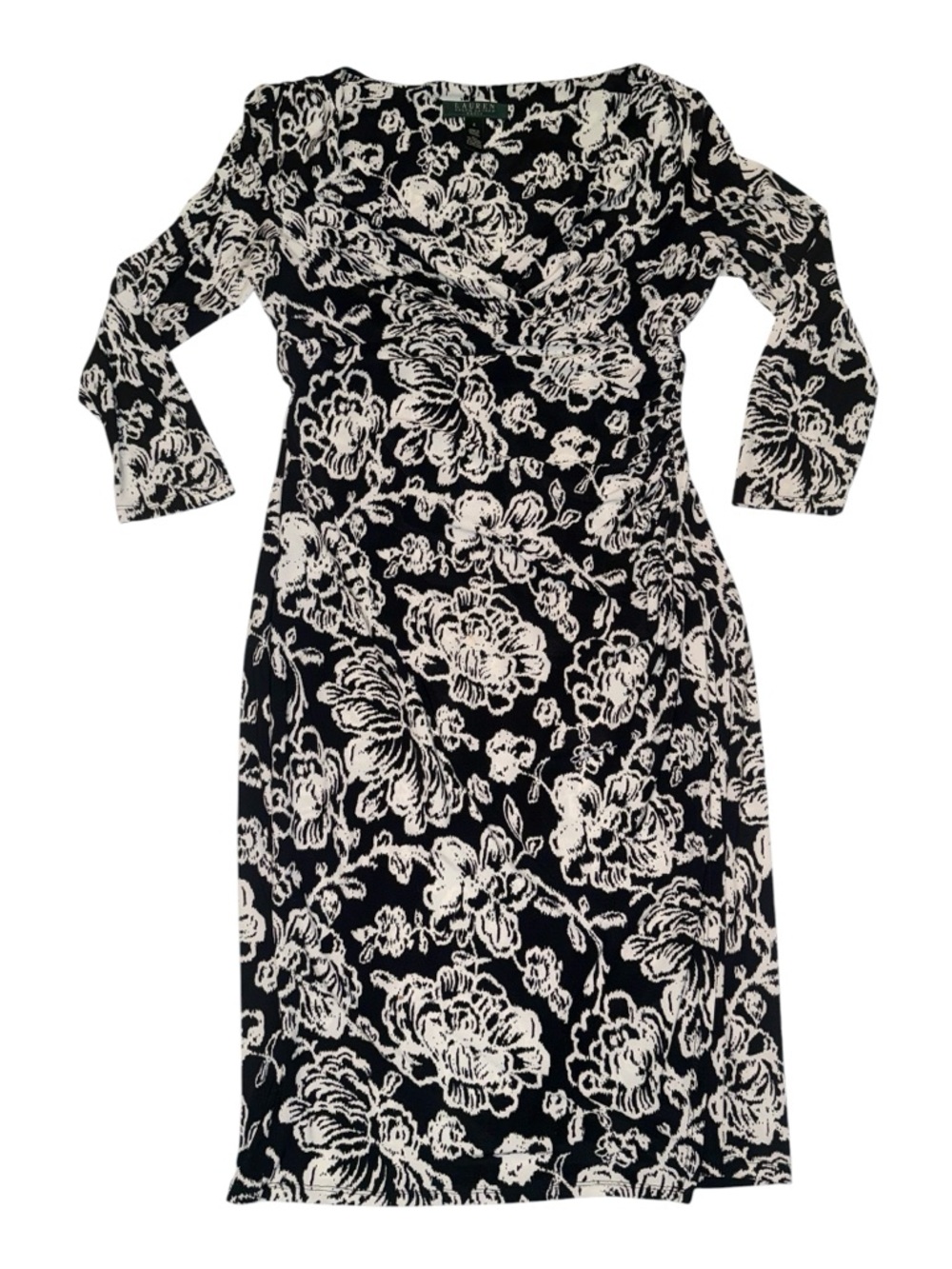 Lauren Ralph Lauren Faux Wrap Floral Midi Shift Dress Sz 4 Original $134 - Picture 5 of 7